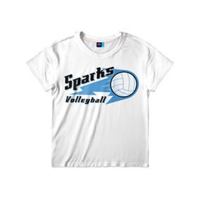 Детская футболка 3D с принтом Волейбол 50 в Белгороде, 100% гипоаллергенный полиэфир | прямой крой, круглый вырез горловины, длина до линии бедер, чуть спущенное плечо, ткань немного тянется | Тематика изображения на принте: sparks | volleyball | волейбол