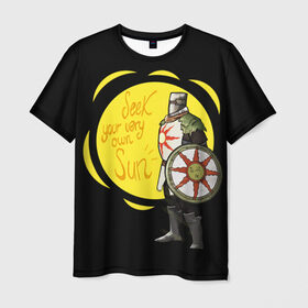Мужская футболка 3D с принтом Dark Souls 2 в Белгороде, 100% полиэфир | прямой крой, круглый вырез горловины, длина до линии бедер | dark souls | praise the sun | you died | дарк соулс
