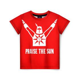Детская футболка 3D с принтом Dark Souls 4 в Белгороде, 100% гипоаллергенный полиэфир | прямой крой, круглый вырез горловины, длина до линии бедер, чуть спущенное плечо, ткань немного тянется | dark souls | praise the sun | you died | дарк соулс
