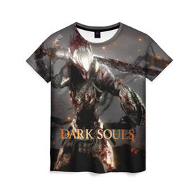 Женская футболка 3D с принтом Dark Souls 8 в Белгороде, 100% полиэфир ( синтетическое хлопкоподобное полотно) | прямой крой, круглый вырез горловины, длина до линии бедер | dark souls | praise the sun | you died | дарк соулс