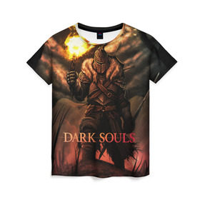 Женская футболка 3D с принтом Dark Souls 18 в Белгороде, 100% полиэфир ( синтетическое хлопкоподобное полотно) | прямой крой, круглый вырез горловины, длина до линии бедер | dark souls | praise the sun | you died | дарк соулс