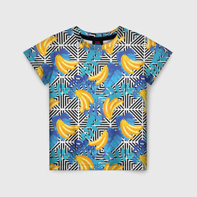Детская футболка 3D с принтом Banana pattern в Белгороде, 100% гипоаллергенный полиэфир | прямой крой, круглый вырез горловины, длина до линии бедер, чуть спущенное плечо, ткань немного тянется | Тематика изображения на принте: banana