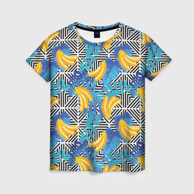 Женская футболка 3D с принтом Banana pattern в Белгороде, 100% полиэфир ( синтетическое хлопкоподобное полотно) | прямой крой, круглый вырез горловины, длина до линии бедер | banana