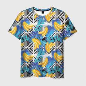 Мужская футболка 3D с принтом Banana pattern в Белгороде, 100% полиэфир | прямой крой, круглый вырез горловины, длина до линии бедер | banana