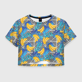 Женская футболка 3D укороченная с принтом Banana pattern в Белгороде, 100% полиэстер | круглая горловина, длина футболки до линии талии, рукава с отворотами | banana
