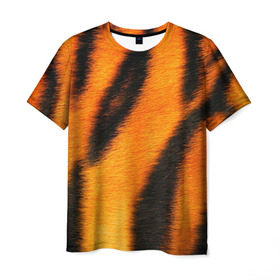 Мужская футболка 3D с принтом Шкура тигра в Белгороде, 100% полиэфир | прямой крой, круглый вырез горловины, длина до линии бедер | кошка | полосатая | текстуры | тигр
