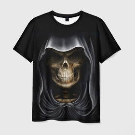 Мужская футболка 3D с принтом Скелет в капюшоне в Белгороде, 100% полиэфир | прямой крой, круглый вырез горловины, длина до линии бедер | 
