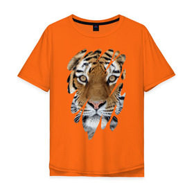 Мужская футболка хлопок Oversize с принтом Ярость тигра в Белгороде, 100% хлопок | свободный крой, круглый ворот, “спинка” длиннее передней части | tiger | дикая кошка | тигр | хищник