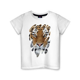 Детская футболка хлопок с принтом Ярость тигра в Белгороде, 100% хлопок | круглый вырез горловины, полуприлегающий силуэт, длина до линии бедер | Тематика изображения на принте: tiger | дикая кошка | тигр | хищник