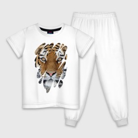 Детская пижама хлопок с принтом Ярость тигра в Белгороде, 100% хлопок |  брюки и футболка прямого кроя, без карманов, на брюках мягкая резинка на поясе и по низу штанин
 | Тематика изображения на принте: tiger | дикая кошка | тигр | хищник