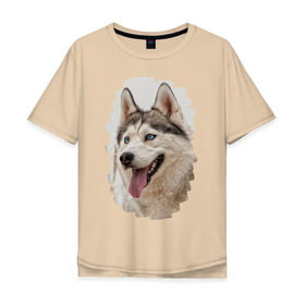 Мужская футболка хлопок Oversize с принтом Симпотяга волк в Белгороде, 100% хлопок | свободный крой, круглый ворот, “спинка” длиннее передней части | зверь | серый | хаски | хаски бандит