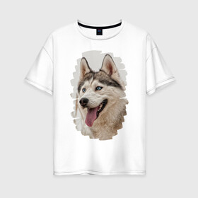 Женская футболка хлопок Oversize с принтом Симпотяга волк в Белгороде, 100% хлопок | свободный крой, круглый ворот, спущенный рукав, длина до линии бедер
 | зверь | серый | хаски | хаски бандит