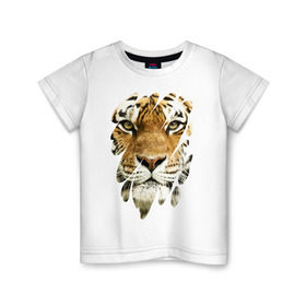 Детская футболка хлопок с принтом Лик тигра в Белгороде, 100% хлопок | круглый вырез горловины, полуприлегающий силуэт, длина до линии бедер | Тематика изображения на принте: tiger | дикая кошка | тигр | хищник