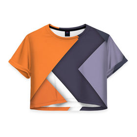 Женская футболка 3D укороченная с принтом Geometriya в Белгороде, 100% полиэстер | круглая горловина, длина футболки до линии талии, рукава с отворотами | оранжевый | серый