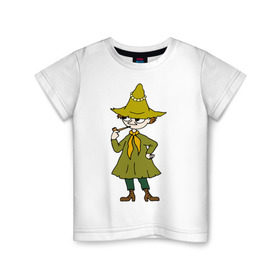 Детская футболка хлопок с принтом Снусмумрик в Белгороде, 100% хлопок | круглый вырез горловины, полуприлегающий силуэт, длина до линии бедер | муми тролль