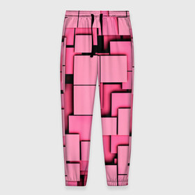 Мужские брюки 3D с принтом Кубики в Белгороде, 100% полиэстер | манжеты по низу, эластичный пояс регулируется шнурком, по бокам два кармана без застежек, внутренняя часть кармана из мелкой сетки | квадраты | объем | плитка | розовый