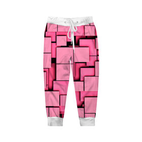 Детские брюки 3D с принтом Кубики в Белгороде, 100% полиэстер | манжеты по низу, эластичный пояс регулируется шнурком, по бокам два кармана без застежек, внутренняя часть кармана из мелкой сетки | квадраты | объем | плитка | розовый