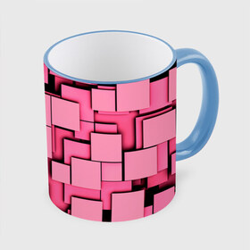 Кружка 3D с принтом Кубики в Белгороде, керамика | ёмкость 330 мл | квадраты | объем | плитка | розовый