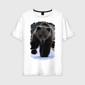 Женская футболка хлопок Oversize с принтом Русский медведь в Белгороде, 100% хлопок | свободный крой, круглый ворот, спущенный рукав, длина до линии бедер
 | берлога | животное | зверь | косолапый | медведь | мишка | потапыч | хищник | хозяин тайги