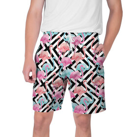 Мужские шорты 3D с принтом Flamingo в Белгороде,  полиэстер 100% | прямой крой, два кармана без застежек по бокам. Мягкая трикотажная резинка на поясе, внутри которой широкие завязки. Длина чуть выше колен | flamingo