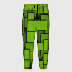 Мужские брюки 3D с принтом Зеленые кубики в Белгороде, 100% полиэстер | манжеты по низу, эластичный пояс регулируется шнурком, по бокам два кармана без застежек, внутренняя часть кармана из мелкой сетки | кубы | текстура