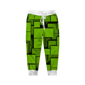 Детские брюки 3D с принтом Зеленые кубики в Белгороде, 100% полиэстер | манжеты по низу, эластичный пояс регулируется шнурком, по бокам два кармана без застежек, внутренняя часть кармана из мелкой сетки | кубы | текстура