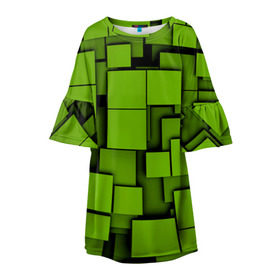 Детское платье 3D с принтом Зеленые кубики в Белгороде, 100% полиэстер | прямой силуэт, чуть расширенный к низу. Круглая горловина, на рукавах — воланы | Тематика изображения на принте: кубы | текстура