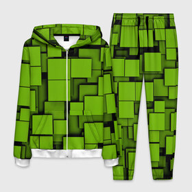 Мужской костюм 3D с принтом Зеленые кубики в Белгороде, 100% полиэстер | Манжеты и пояс оформлены тканевой резинкой, двухслойный капюшон со шнурком для регулировки, карманы спереди | кубы | текстура