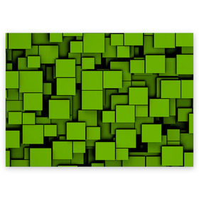 Поздравительная открытка с принтом Зеленые кубики в Белгороде, 100% бумага | плотность бумаги 280 г/м2, матовая, на обратной стороне линовка и место для марки
 | кубы | текстура