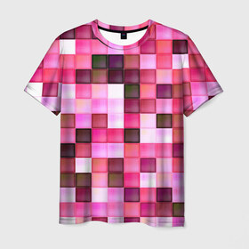 Мужская футболка 3D с принтом Квадрат в Белгороде, 100% полиэфир | прямой крой, круглый вырез горловины, длина до линии бедер | мозаика | плитка | розовый