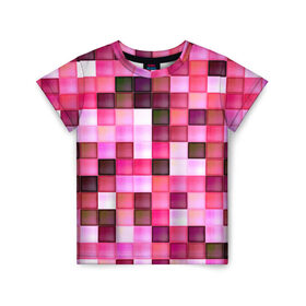 Детская футболка 3D с принтом Квадрат в Белгороде, 100% гипоаллергенный полиэфир | прямой крой, круглый вырез горловины, длина до линии бедер, чуть спущенное плечо, ткань немного тянется | мозаика | плитка | розовый