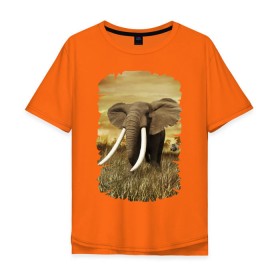 Мужская футболка хлопок Oversize с принтом Могучий слон в Белгороде, 100% хлопок | свободный крой, круглый ворот, “спинка” длиннее передней части | Тематика изображения на принте: elephant | африка | бивни | джунгли | мамонт | савана | сафари | слон | хобот