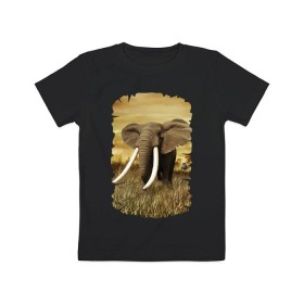 Детская футболка хлопок с принтом Могучий слон в Белгороде, 100% хлопок | круглый вырез горловины, полуприлегающий силуэт, длина до линии бедер | elephant | африка | бивни | джунгли | мамонт | савана | сафари | слон | хобот