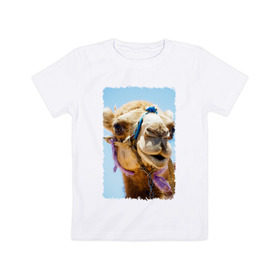 Детская футболка хлопок с принтом Верблюд в Белгороде, 100% хлопок | круглый вырез горловины, полуприлегающий силуэт, длина до линии бедер | верблюд | горб | животное | караван | песок | плевок | пустыня