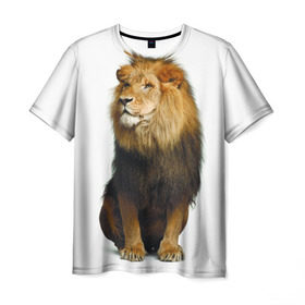 Мужская футболка 3D с принтом Король джунглей в Белгороде, 100% полиэфир | прямой крой, круглый вырез горловины, длина до линии бедер | leo | lion | власть | грива | дикая кошка | животное | зверь | клыки | когти | король джунглей | лев | мощь | мудрость | охотник | сила | хитрость | хищник | царь зверей | шерсть