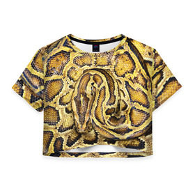 Женская футболка 3D укороченная с принтом Змея в Белгороде, 100% полиэстер | круглая горловина, длина футболки до линии талии, рукава с отворотами | snake | анаконда | гадюка | змеиная | змея | кобра | кожа | кожура | удав | уж | червь | червяк | яд