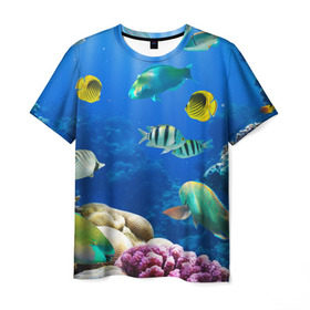 Мужская футболка 3D с принтом Дайвинг в Белгороде, 100% полиэфир | прямой крой, круглый вырез горловины, длина до линии бедер | дайвинг | египет | каникулы | коралловый риф | крабы | красное море | море | морские обитатели | океан | отдых | отпуск | подводные красоты | приключение | рыбки | рыбы | туризм
