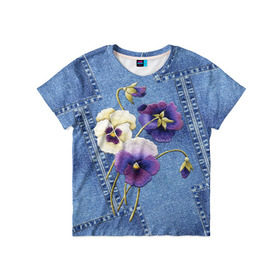 Детская футболка 3D с принтом Джинсовый 6 в Белгороде, 100% гипоаллергенный полиэфир | прямой крой, круглый вырез горловины, длина до линии бедер, чуть спущенное плечо, ткань немного тянется | Тематика изображения на принте: джинсовый | джинсы | цветы