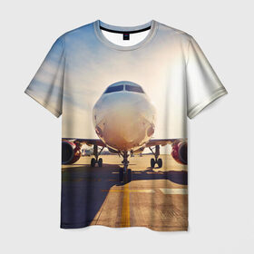 Мужская футболка 3D с принтом Самолет в Белгороде, 100% полиэфир | прямой крой, круглый вырез горловины, длина до линии бедер | дорога | летчик | небо | полет | самолет | солнце