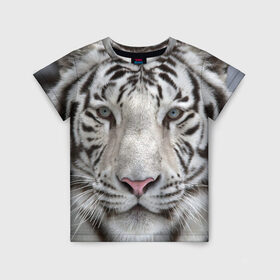 Детская футболка 3D с принтом Бенгальский тигр в Белгороде, 100% гипоаллергенный полиэфир | прямой крой, круглый вырез горловины, длина до линии бедер, чуть спущенное плечо, ткань немного тянется | Тематика изображения на принте: tiger | белый | дикая кошка | тигр | хищник
