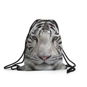 Рюкзак-мешок 3D с принтом Бенгальский тигр в Белгороде, 100% полиэстер | плотность ткани — 200 г/м2, размер — 35 х 45 см; лямки — толстые шнурки, застежка на шнуровке, без карманов и подкладки | Тематика изображения на принте: tiger | белый | дикая кошка | тигр | хищник