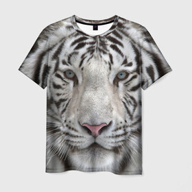 Мужская футболка 3D с принтом Бенгальский тигр в Белгороде, 100% полиэфир | прямой крой, круглый вырез горловины, длина до линии бедер | Тематика изображения на принте: tiger | белый | дикая кошка | тигр | хищник