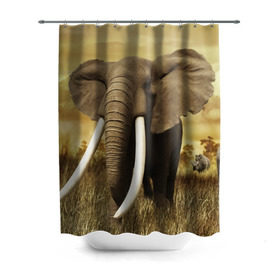 Штора 3D для ванной с принтом Могучий слон в Белгороде, 100% полиэстер | плотность материала — 100 г/м2. Стандартный размер — 146 см х 180 см. По верхнему краю — пластиковые люверсы для креплений. В комплекте 10 пластиковых колец | elephant | африка | бивни | джунгли | мамонт | савана | сафари | слон | хобот