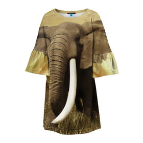 Детское платье 3D с принтом Могучий слон в Белгороде, 100% полиэстер | прямой силуэт, чуть расширенный к низу. Круглая горловина, на рукавах — воланы | Тематика изображения на принте: elephant | африка | бивни | джунгли | мамонт | савана | сафари | слон | хобот