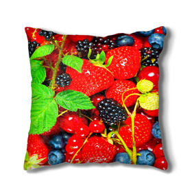 Подушка 3D с принтом Ягоды в Белгороде, наволочка – 100% полиэстер, наполнитель – холлофайбер (легкий наполнитель, не вызывает аллергию). | состоит из подушки и наволочки. Наволочка на молнии, легко снимается для стирки | малина | ягода | ягодка | ягодная