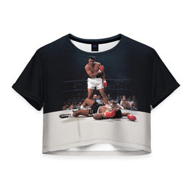 Женская футболка 3D укороченная с принтом Muhammad Ali в Белгороде, 100% полиэстер | круглая горловина, длина футболки до линии талии, рукава с отворотами | impossible is nothing | muhammad ali | бокс | боксёр | мохаммед али | спорт