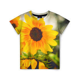 Детская футболка 3D с принтом Подсолнухи в Белгороде, 100% гипоаллергенный полиэфир | прямой крой, круглый вырез горловины, длина до линии бедер, чуть спущенное плечо, ткань немного тянется | лето | подсолнух | солнце | цветы