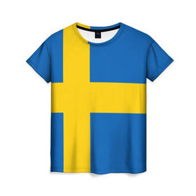 Женская футболка 3D с принтом Швеция в Белгороде, 100% полиэфир ( синтетическое хлопкоподобное полотно) | прямой крой, круглый вырез горловины, длина до линии бедер | сборная | футбол