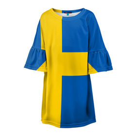 Детское платье 3D с принтом Швеция в Белгороде, 100% полиэстер | прямой силуэт, чуть расширенный к низу. Круглая горловина, на рукавах — воланы | Тематика изображения на принте: сборная | футбол