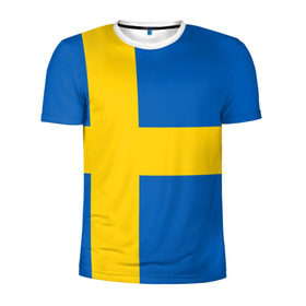 Мужская футболка 3D спортивная с принтом Швеция в Белгороде, 100% полиэстер с улучшенными характеристиками | приталенный силуэт, круглая горловина, широкие плечи, сужается к линии бедра | Тематика изображения на принте: сборная | футбол